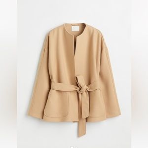 H&M Tan short collarless belted jacket